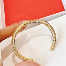 Link Chain Niche Brand High Version 925 Silver Plated Reverse Bangle Full CZ Zircon Mobius C Shape Open Bracelets For Women Jewellery G230222