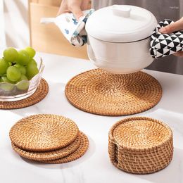 Table Mats 10/13/16CM Natural Rattan Hand Woven Heat Insulation Mat Kettle Coffee Cup Kungfu Tea Set Kitchen Accessories