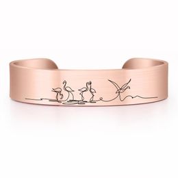 Bangle Flamingo Stainless Steel Brushed Cuff 15mm Width 4 Colours Bracelet Jewellery Gifts Adjustable Size For Man And Women