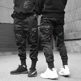 Men's Pants 2022 new Joggers Cargo Pants for Men Casual Hip Hop Hit Colour Pocket Male Trousers Sweatpants Streetwear Ribbons Techwear Pants Z0306