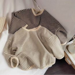 T shirts Boys Sweaters Tees Spring Long Sleeve Korean Loose Striped Tops Children s All match Bottoming Girl Shirts 230224