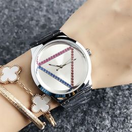 Brand Watches women Lady Girl Colourful triangle question mark style steel metal band quartz wrist watch GS13278F