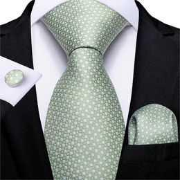 Neck Ties Fashion 8cm Silk Tie Light Green Necktie Men Business Wedding Party Formal Neck Tie Accessories Handkerchief Cufflinks DiBanGu