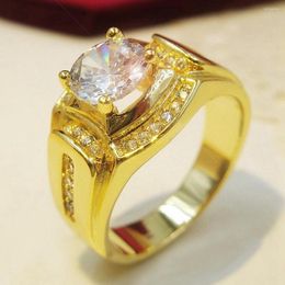 Wedding Rings Men Ring With Cubic Zirconia Solid 18k Yellow Gold Filled Classic Jewelry Handsome Gift Fashion Accessories Size 9