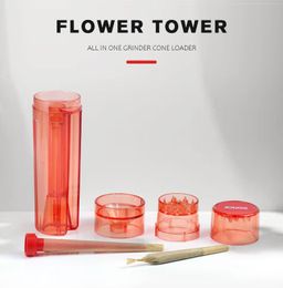 JOUGE Flower Tower All in One Grinder Cone Loader Paper in Cone Out That Simple Pre Roll Roller Pipe Tapered Rolling Set Tobacco Filling Horn Tube DHL