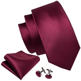 Neck Ties Red Satin Silk Tie Rhinestone Brooches Men Wedding Tie Hanky Set Barrywang Fashion Designer Solid Neckties for Men Gift Party
