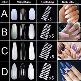 False Nails 5 Sets/bag Short Full Cover Nail Tips Coffin Ballerina Stiletto Oval Fake Acrylic Press On Faux