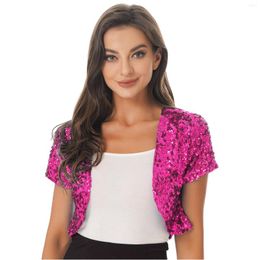 Women's Jackets Women's Vintage Sequins Bolero Short Jacket Blazer Long Sleeve Open Cardigan Festive Elegant Women Glitter Disco Dance