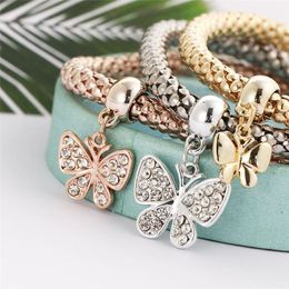 3pcs/conjunto de moda elástica bracelete de cristal diamante coroa de coroa de coroa de vidas Butterfly Butterfly Bracelets Bangle Sets Jewelry Will and Sandy