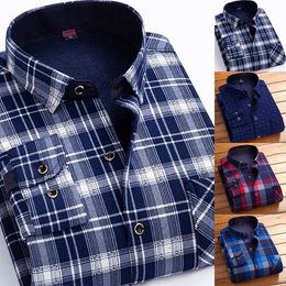 Men's Casual Shirts Men Plaid Flannel Jacket Cotton Padded Fleece Lined Button Down Winter Warm Thermal Tops 230224