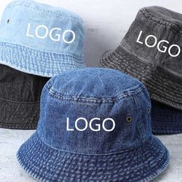 Wide Brim Hats Print Cotton Bucket Hats Women Designer DIY Washed Denim Fisherman Hat Bob Caps Hip Hop Gorros Men Fedora Wide Brim Custom G230224