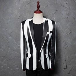 Men's Suits & Blazers Fashion Printed Korean Casual Suit Male England Coat Studio Host Hair Stylist Stage Zebra Stripe Jacket MenM