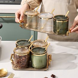 Herb Spice Tools Creative Striped Seasoning Jar Acrylic Set Salt Sugar Jar Gilded Kitchen Supplies Soy Sauce Vinegar Pepper Storage Bottle 230224