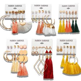Dangle Earrings 10sets/lot Girls Tassel Hoop Sets Stud Earring Bohemian Pendientes Fashion Jewelry Floral Brincos Push Back For Women