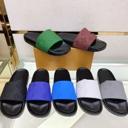 With Box Waterfront Slippers flip-flop embossed Mule Rubber Slide Beach Sandals Men Women White Orange Black Green Olive Summer Shoes Sneakers 04