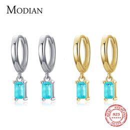 Stud Modian Exquisite Tourmaline Hoop Earrings Fashion Real 925 Sterling Silver Rectangle Paraiba Earring For Women Fine Jewellery Gift 230225