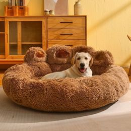 kennels pens Dog Mat Round Large Pet Cat House Plus Velvet Deep Sleeping Warm Bear Paw Shape Super Soft Cushion for Medium large Dogs Bed v230224