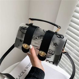 Totes 2023 New Trends Women Shoulder Transparent Graffiti Messenger Women's Bag Designer Chic Tote Cross Body Handbag Y2302