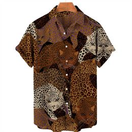 Men's Casual Shirts Men's Leopard Print Shirt Hawaiian Short Sleeve Fashion Casual Quick Dry Clothes 3d Animal Shirts Holiday Colourful Top Z0224