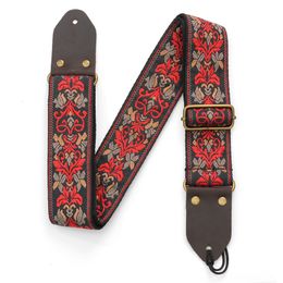 Bag Parts Accessories 80cm 135cm 5cm Wide Universal Guitar Strap Adjustable Nylon Embroidery Belt with PU Leather for Folk Wooden Classical 230224