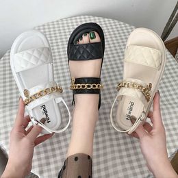 Sandals Fashion Women's Sandals Elegant Office Ladies Flats Shoes 2022 Summer Metal Decoration Buckle Low Heel Classic Women Sandals Z0224