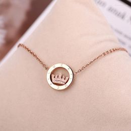 Pendant Necklaces 316L Stainless Steel Fashion Fine Jewellery Frosted Crown Good Luck Charms Chain Choker Collier & Pendants For Women