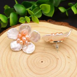 Stud Earrings Natural Fresh Water Baroque Pearl Flower Earring For Women Fine Jewellery Party Evening Fashion Handmade Accessories