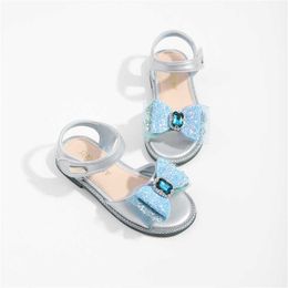 Sandals Leather Girls Sandals Kids Summer Shoes bow knot Children's Shoes For Girls Flat Sandal Princess Shoes toddler sandals Z0225