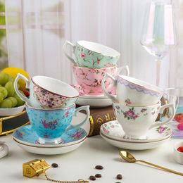 Cups Saucers Bone China Coffee Cup Spoon Saucer Set European Retro Pattern Mug 170Ml Afternoon Tea Utensils Kitchen Accessories