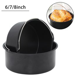 Baking Moulds 678 Inch Round Cake Tins Non Stick Baking Pan Tray Mold Carbon Steel Bakeware Air Fryer Basket With Handles 230224