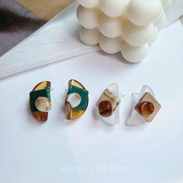 Stud Earrings 2023 Design Individual Contrast Colour Acrylic Resin Geometric Half Round For Women Party JewelryStud