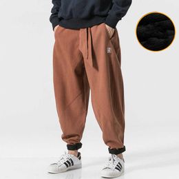 Men's Pants Men Linen Cotton Pants Men Winter Fleece Warm Pants Brand Sweatpants Male Harajuku Streetwear Trouser Hip Hop Jogger Pants Z0225