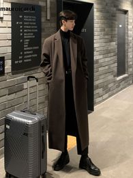 Men' Blends Mauroicardi Autumn Winter Long Casual Brown Black Soft Thick Warm Woolen Coat Men Sashes Luxury Designer Plus Size Overcoat 5XL 230225