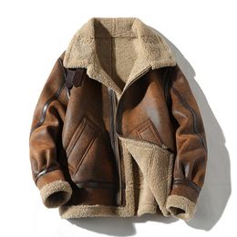 Men's Jackets Fur Men's Autumn Winter Thickening High-end Brand Leather Jacket / Plus Velvet Thickening Fashion Large Size Khaki Man PU Jacket 230225