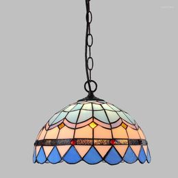 Pendant Lamps 12 Inch Simple European Style Modern Restaurant Droplight Tiffany Glass Lighting Mahjong Table Mediterranean Balcony Lamp