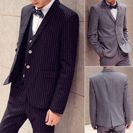 Men's Suits S Latest Stripe Mens 3 Pieces Fashion Custom Made Business Tuxedos Wedding Groomsmen Outfit(Jacket Pant Vest Tie)