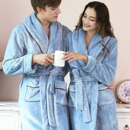 Men's Sleepwear Winter Bathrobe Men Women Flannel Thicken Warm Dressing Gown Male Home Soft Plus Large Size Long Homme Bath RobeMen's