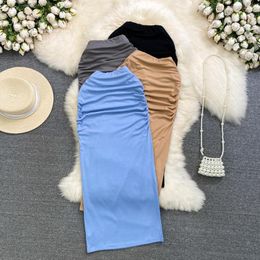 Skirts Summer Korean Version Temperament High Waist Slimming Mid-length Over The Knee Slit Bag Hip Half Skirt