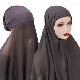 Ethnic Clothing 2023 Fashion Chiffon Hijab Scarf Under Cap 2 In 1 Muslim Veil Scarves Women Islam Underscarf Headscarf Turban Headwrap