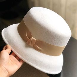 Wide Brim Hats R043 Lady Woollen Bucket Hat Vintage British Fisherman Hat Wool Fedoras Hat Retro Flat Top Wide Brim Cap Fashion Jazz Hat P230327