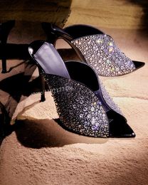 Sandals Shell Design Stiletto Polka Dot Crystal Heels Slingback Hollow Slippers Elegant Women Jelly Pointed FanShaped Shoes 230224