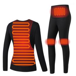 Gym Clothing Intelligent Heating Winter Warm Heated Underwear Suit USB Clothes Black Thermal Women Long Sleeve Pants A1