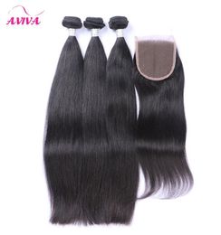 Peruvian Straight Virgin Hair Weaves With Closure 4 Bundles Lot Unprocessed Peruvian Silky Straight Virgin Human Hair With Lace To2063840