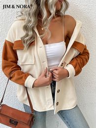 Women s Jackets JIM NORA Women Autumn Winter Warm Polar Fleece Patchwork Shirt Jacket Overcoat Female Loose Clothes Coat Outwear Fashion 230225