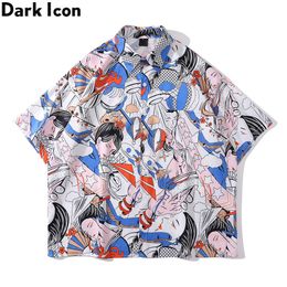 Men's Casual Shirts Dark Harajuku Full Printed Oversized Men Women Shirt Summer Pluse Size Shirts for Man Z0224