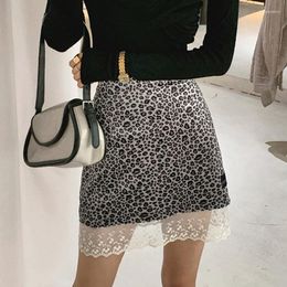 Skirts GGRIGHT Vintage Leopard Print Mini Skirt Jupe Femme Lace Trim High Waist Sexy Pencil Women Clothing 2023 Saias Mulher