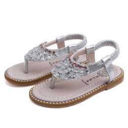 Sandals 2021 Summer Newest Girl's Flip Flops Luxury Brand Rhinestone Infant Sandals Baby Kid Princess Sandal Concise Slippers Roman Shoe Z0225