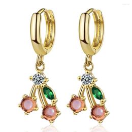 Dangle Earrings Cherry Fruit Pink Zircon Drop Earings For Women Korean Fashion Jewellery Statement 2023 Cute/Romantic Trendy Girl