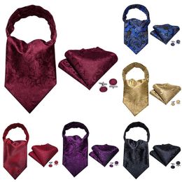 Neck Ties Gold Red Men's Vintage Silk Cravat Ascot Tie For Men Blue Scarf Paisley Floral Jacquard Tie Set Hanky Cufflinks BarryWang J230225