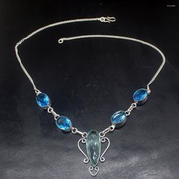 Pendant Necklaces Hermosa Jewellery Attractive Design Shiny BlueTopaz Silver Colour Women Ladies Gifts Necklace Chain 44cm 20233476